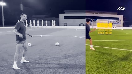 Cristiano Jr. dares to challenge me… with a freekick!