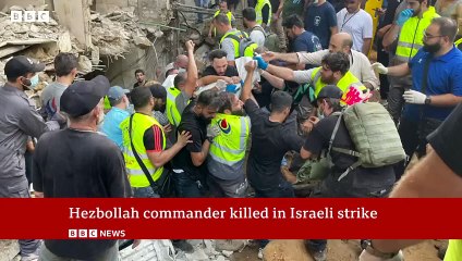 Top Hezbollah commanders among 14 people killed in Israeli attack on Beirut _ BBC News