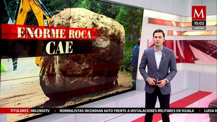 Enorme roca de 10 toneladas bloquea la carretera en Jilotzingo