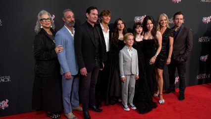The cast of "The Curse of the Necklace" poses together at premiere in Los Angeles