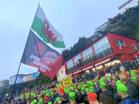 Rousing Welsh National Anthem kicks-off Ironman Wales 2024 in Tenby