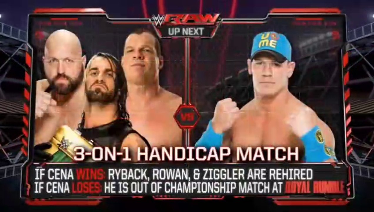 WWE Raw 01.19.2015 - John Cena vs Seth Rollins, Big Show & Kane (3-on-1 Handicap Match)