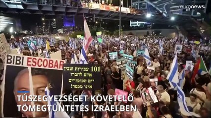 Túszegyezséget követelő kormányellenes tüntetés Tel-Avivban