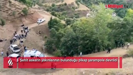 Şehit askerin yakınlarının bulunduğu pikap şarampole devrildi!