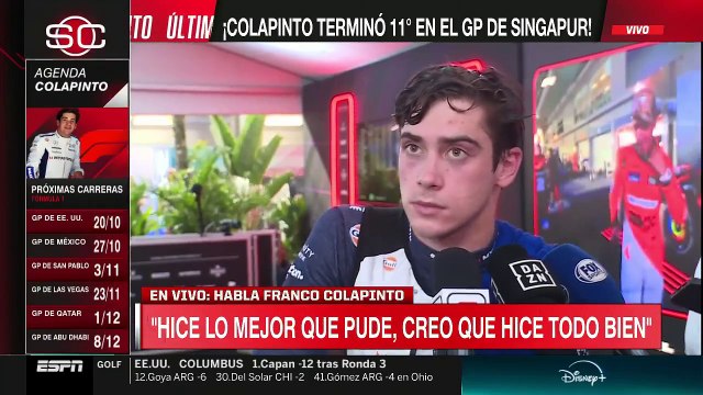 Las declaraciones de Colapinto tras el Gran Premio de Singapur