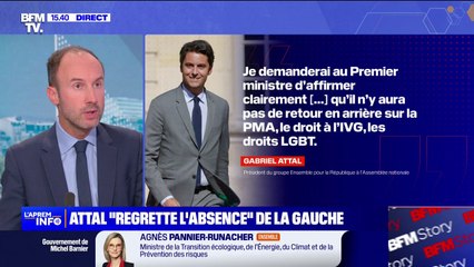 Gouvernement Barnier: Gabriel Attal "regrette" l'absence de la gauche