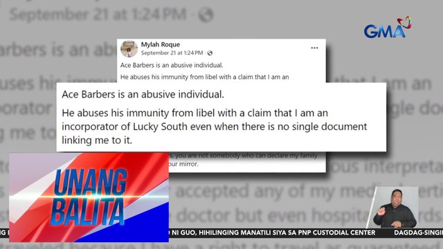 Misis ni Atty. Harry Roque, pinuna ang aniya'y pag-abuso umano ni Cong. Ace Barbers sa kaniyang libel immunity | Unang Balita