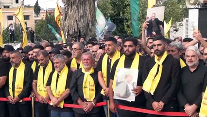تشييع جثامين خمسة مدنيين في ضاحية بيروت قتلوا في غارة إسرائيلية يوم الجمعة