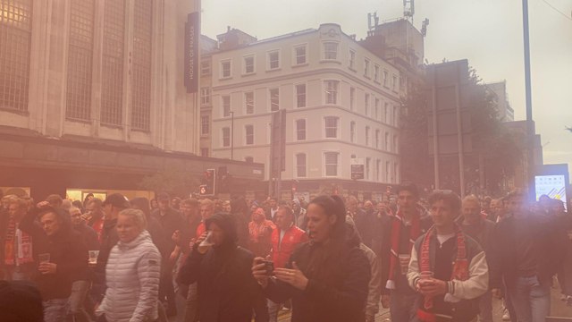FC Twente fans march to Old Trafford for Europa League clash with Manchester United