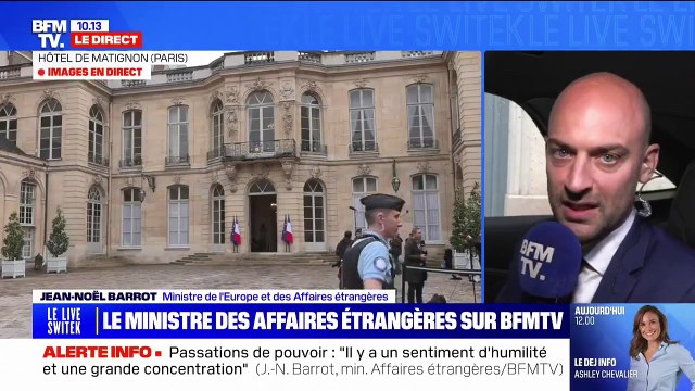 Michel Barnier demande à ses ministres d'être humbles et déjà la com: 10 mns après, le ministre des Affaires Etrangères Jean-Noël Barrot fait un direct ... depuis sa voiture!
