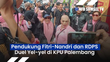 WADUH! Pendukung Fitri Nandri dan Ratu Dewa Prima Salam Bentrok Yel-yel di Luar Pagar KPU Palembang