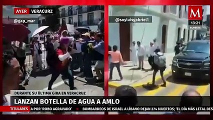 AMLO esquiva botellazo durante gira en Veracruz, la lanzó un militante de Morena