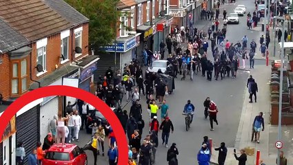 Moment mother and daughter smash up car while on dog walk during UK riots