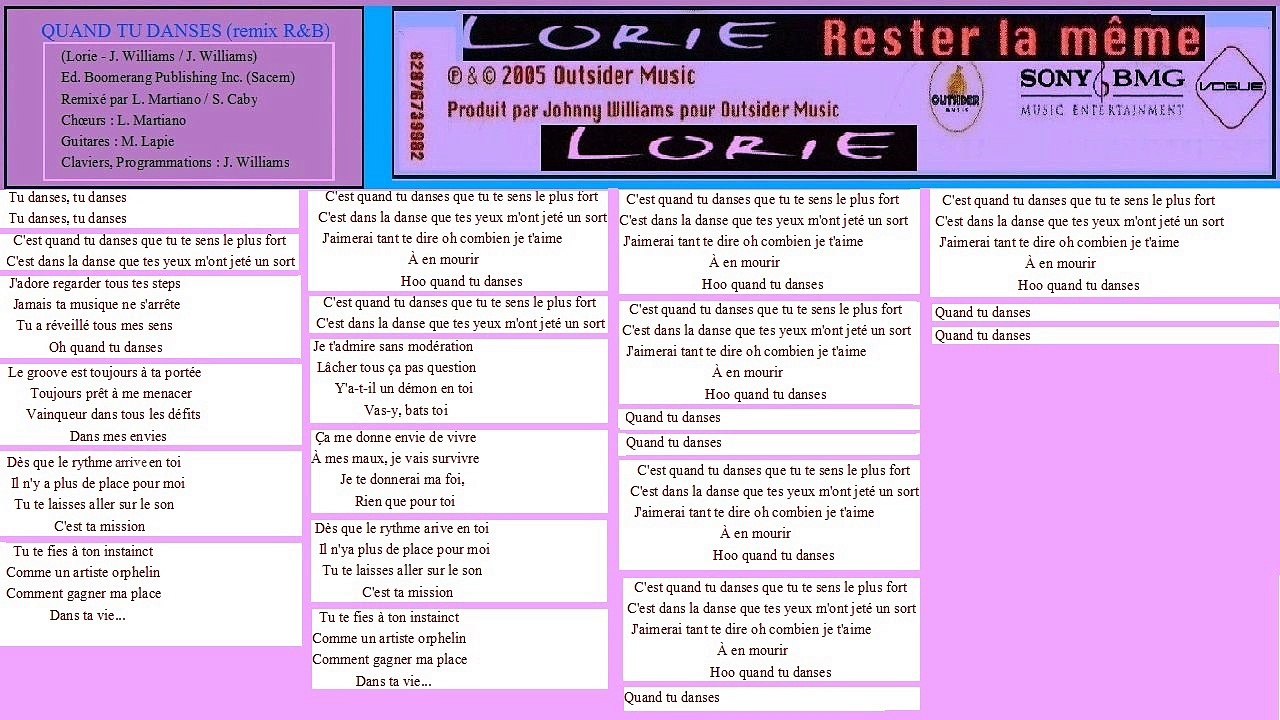 LORIE — Quand tu danses (remix R&B) /// LORIE : RESTER LA MÊME — CD · (2005)