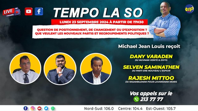 Tempo La So: Michael Jean Louis reçoit Dany Varaden, Selven Saminathen et Rajesh Mittoo.