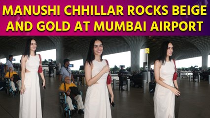 Manushi Chhillar Exudes Elegance at Mumbai Airport in Beige Ensemble