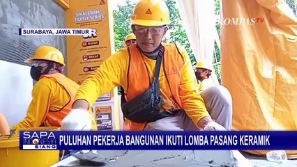 Puluhan Pekerja Bangunan Ikuti Lomba Pasang Keramik di Surabaya