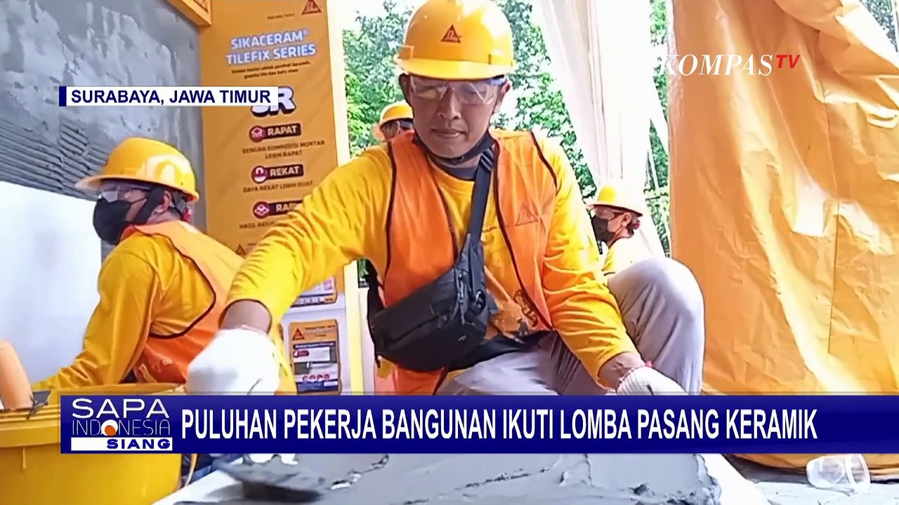 Puluhan Pekerja Bangunan Ikuti Lomba Pasang Keramik di Surabaya