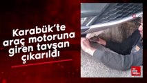 Karabük'te araç motoruna giren tavşan çıkarıldı