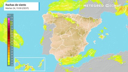 Rachas de vientos en la Península y Baleares
