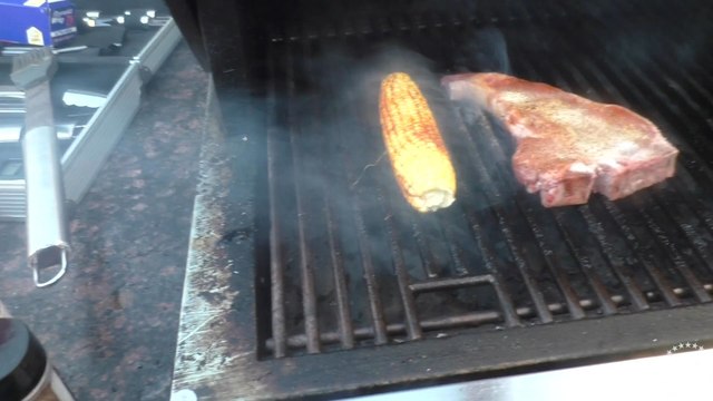 Tank Cooks Grilled T-Bone Steak and Fire Roasted Potatoes