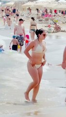 Girls walk beach summer