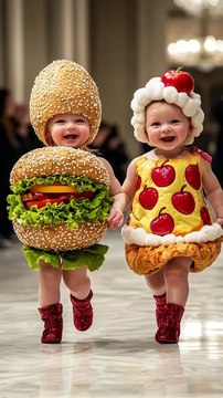 Cutest Baby Fashion Show Featuring Food-Themed Outfits #KidsFashion #RunwayShow #AI #YouTubeShorts