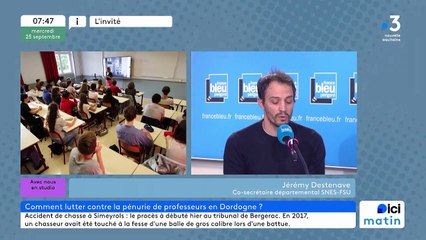 Jeremy Destenave, co secrétaire départemental du SNES-FSU en Dordogne évoque sur France Bleu Périgord le manque de professeurs