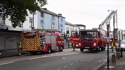 Scenes from the building fire off Stafford Street, Walsall