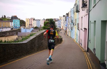 Action from Ironman Wales' gruelling marathon around the streets of Tenby