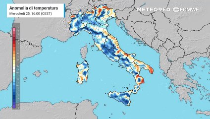 Mappa relativa alle anomalie di temperatura