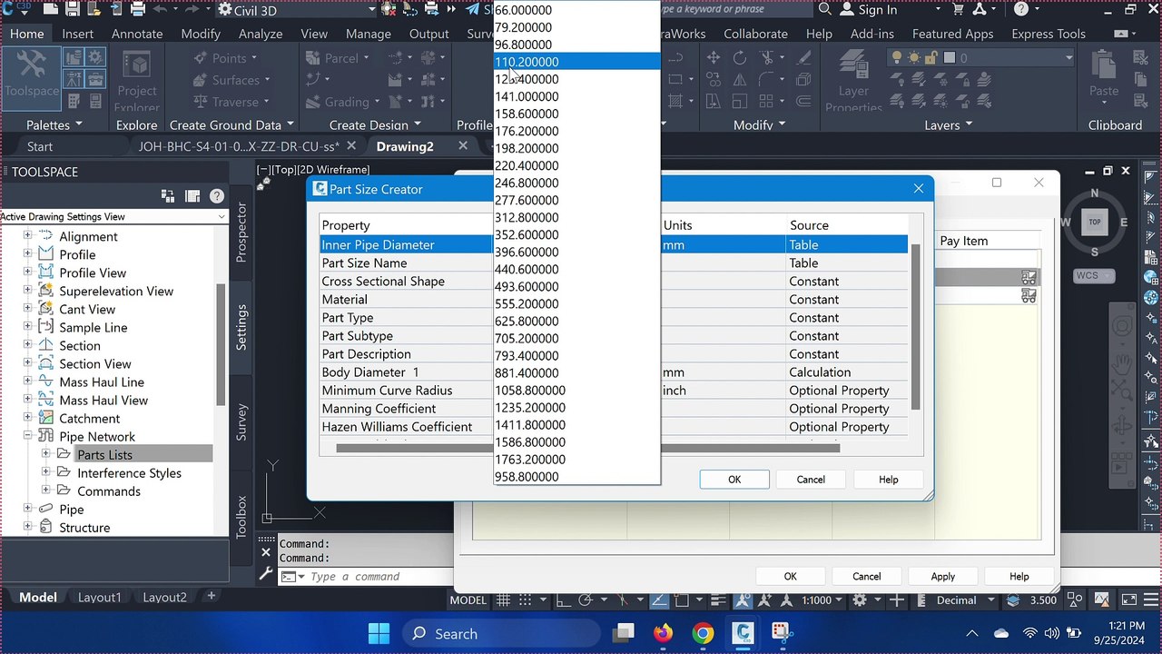 how to create pressure network in water pipes In Civil3D 