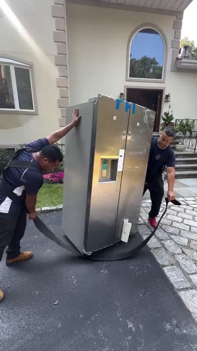 "Bringing inside The House Up The Staircase a 36 inch Wide Frigidaire Fridge Using the Shoulder Dolly Straps Follow For More Videos Have "...!!