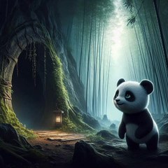 One night a baby panda was playing in the forest