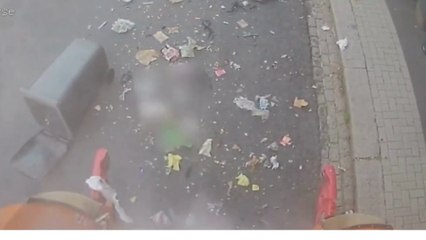 Item in bin explodes narrowly missing bin men