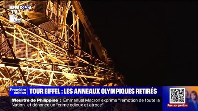 Jeux Olympiques : Cette nuit à 3 heures du matin, les anneaux olympiques ont été décrochés de la Tour Eiffel malgré les rafales de vent qui soufflaient sur la capitale