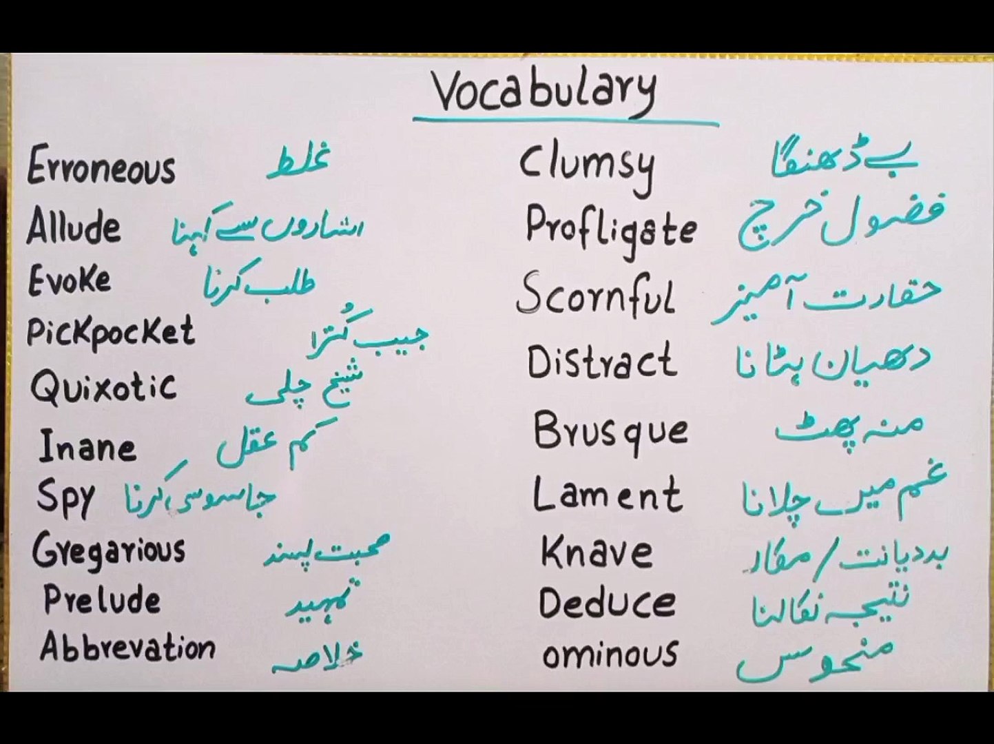 ⁣Vocabulary words - Daily use vocabulary words - English Notes