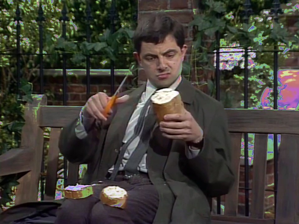 Mr bean is making breakfast in garden