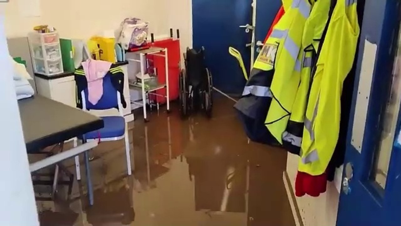 Severe flooding at football stadium