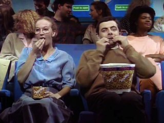 Mr bean is scared to watch horror seen