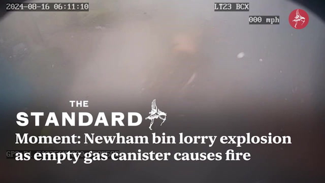 Moment: Newham bin lorry explosion  as empty gas canister causes fire