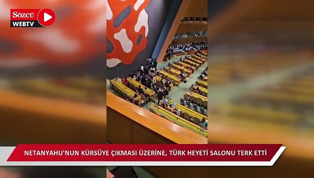 Netanyahu'nun kürsüye çıkması üzerine, Türk heyeti salonu terk etti