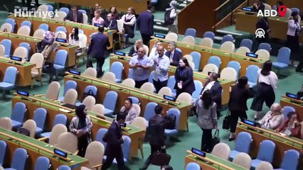 Türk heyeti ve birçok delegasyon Netanyahu'nun BM Genel Kurul hitabını protesto etti