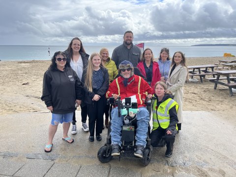 Steven Webb leaves Gyllyngvase beach on his Cornwall 500 odyssey