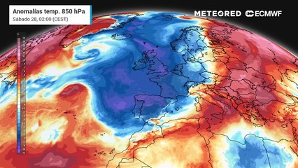 Anomalías de temperatura previstas en niveles medios de la troposfera, para los próximos días