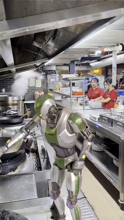 An AI robot chef working hard in the kitchen, but it's vfx
