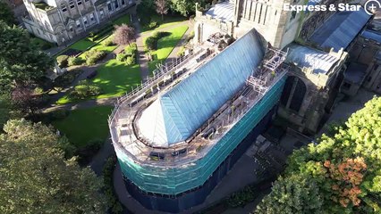 The exterior of St Peter's Church, Wolverhampton is currently covered in scaffolding as it undergoes maintenance work.