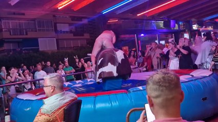 OMG! Stunning Beauty Ride Mechanical Bull in Benidorm - 2024 #SpainResort