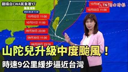 山陀兒升級中度颱風！時速9公里緩步逼近台灣（翻攝自CWA氣象署YT）