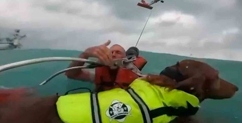 劇的なビデオ: ハリケーン・ヘレネでヨットが破壊され、男性と犬が救出される